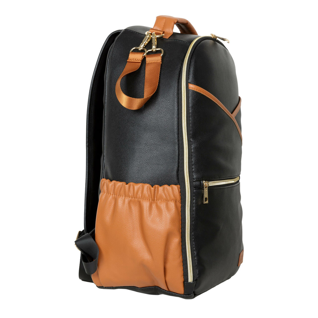 Large Diaper Backpack corner, Black Coffee. crafted from vegan leather for a chic and eco-conscious lifestyle