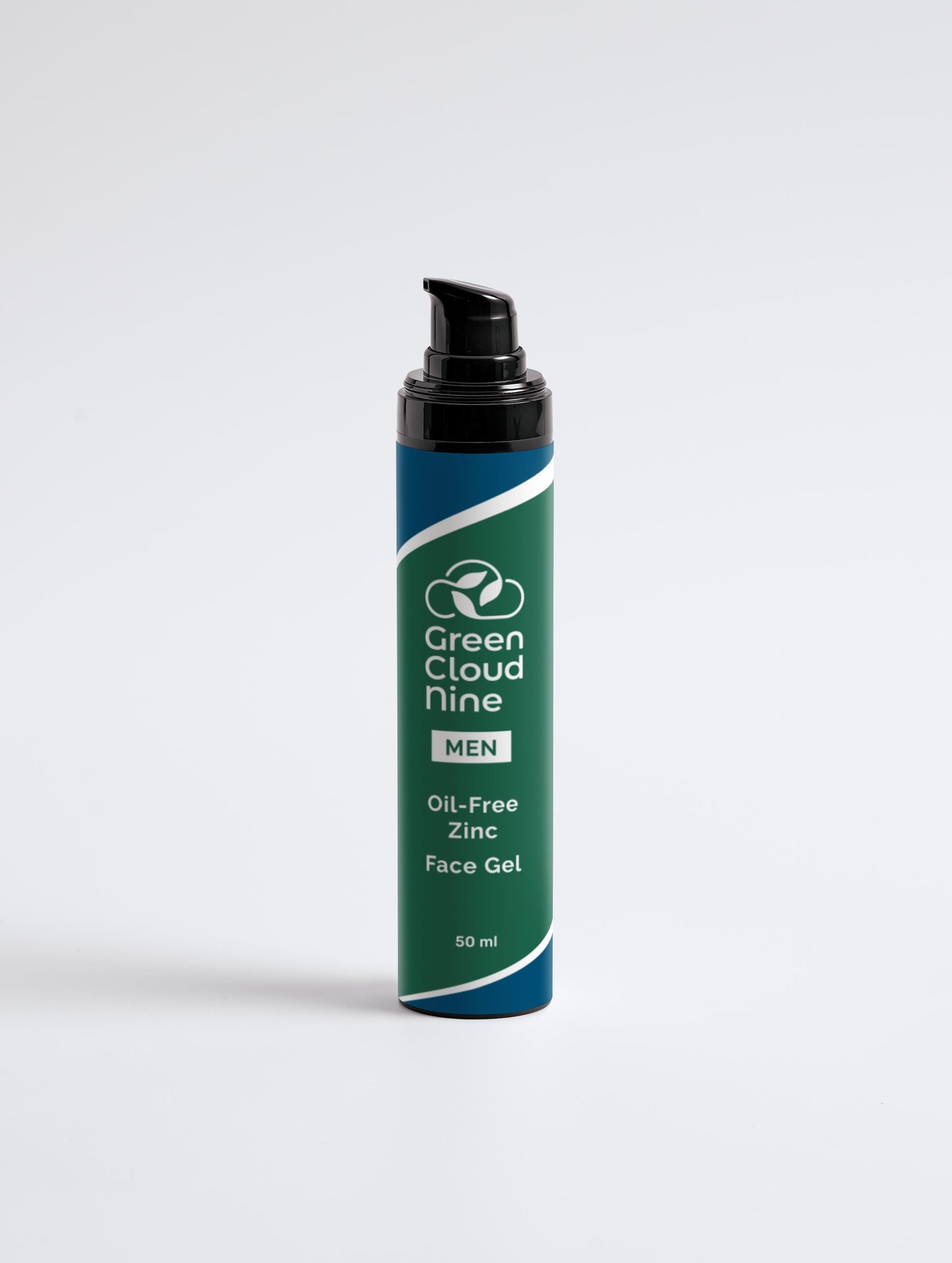 Oil-free Zinc Fce Gel 50ml in a green/blue pump bottle with Green Cloud Nine Logo, on a white background