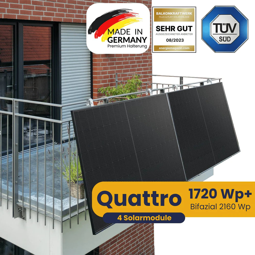 Kleines Kraftwerk Quattro Plug & Play balcony solar system with 4 panels, 1720 Wp+, made in Germany and TÜV certified