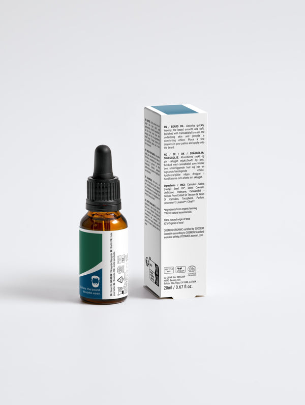 Softening Beard Oil 30ml  with box back in a glass dropper bottle with Green Cloud Nine Logo