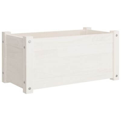 Rectangular white pine wood planter on a white background