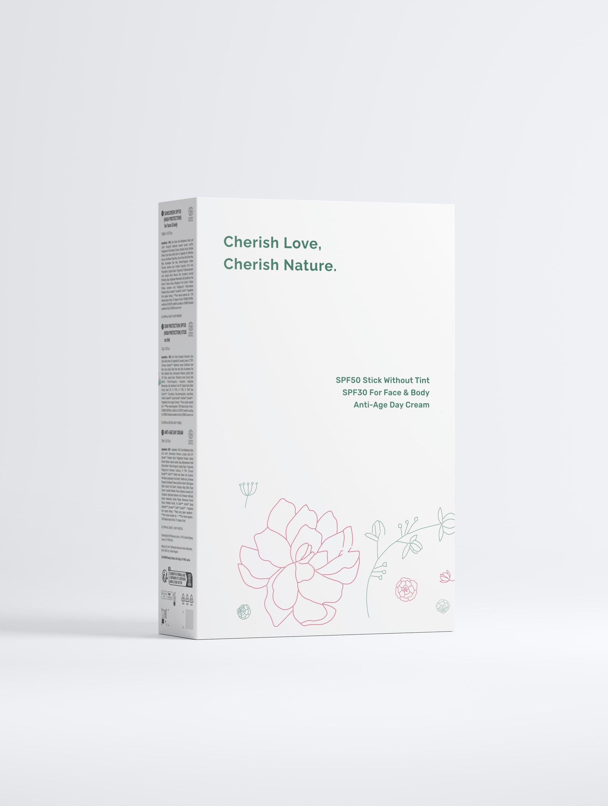 Summer Bestseller Collection Box White product packaging box with 'Green Cloud Nine' branding and floral illustrations on a white background Back