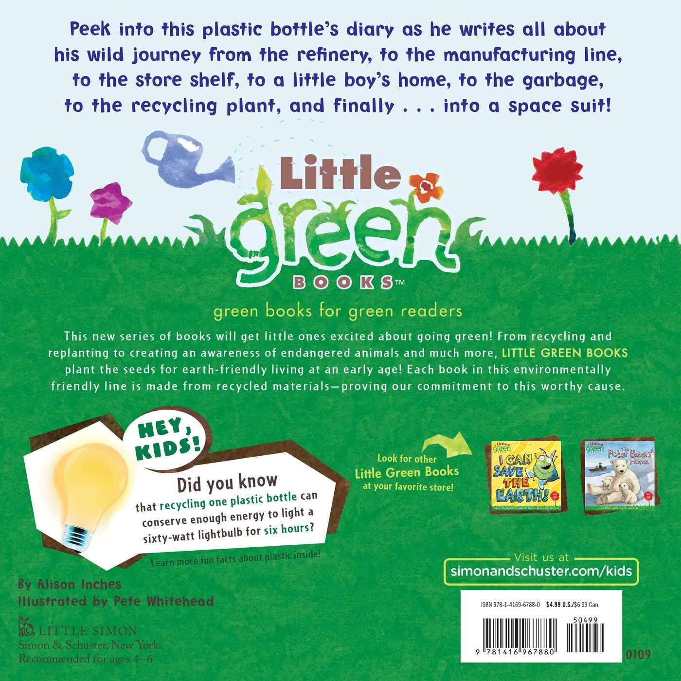 Back cover of a Little Green Books with text and graphics about the series.