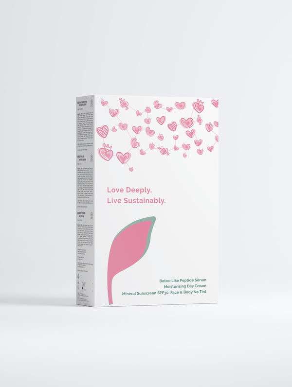 Green Cloud Nine Bestsellers Collection Box with pink heart illustrations and sustainability message on white packaging