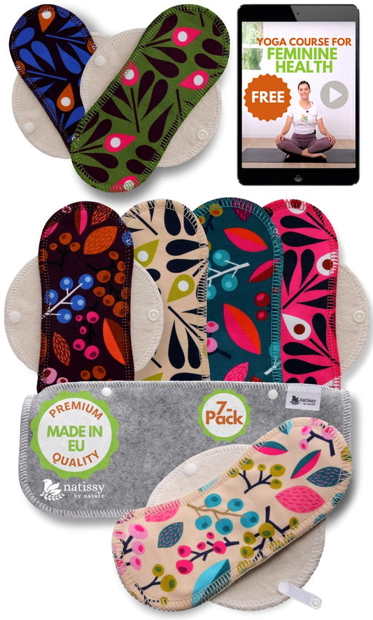 Washable Organic Cotton panty liners with wings mixed, pack of 7