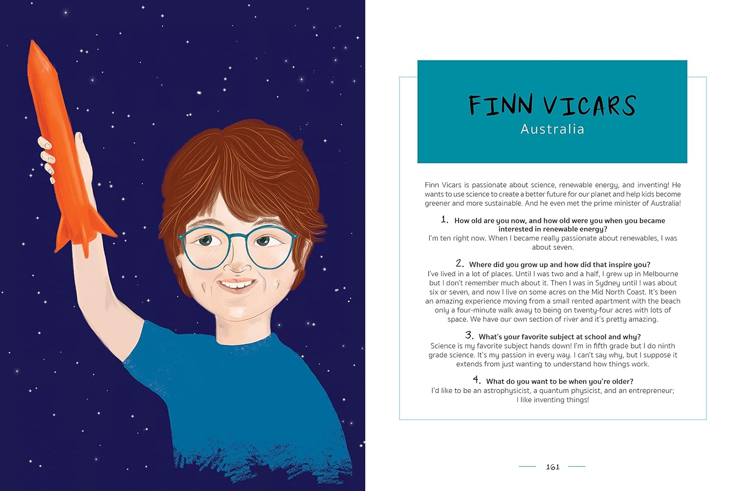 Illustration of a child holding a rocket with text on a blue background