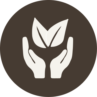 Icon of two hands holding two leaves on a black background. For KIND Rituals