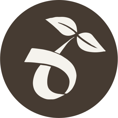 White logo with  leaves on a brown background. For KIND Rituals